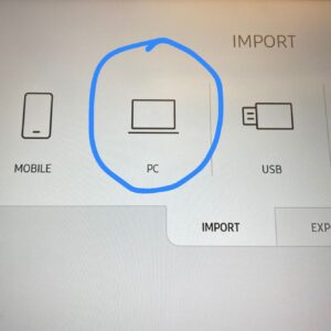 A blue circle around "PC" in the menu of the Lab Screen.