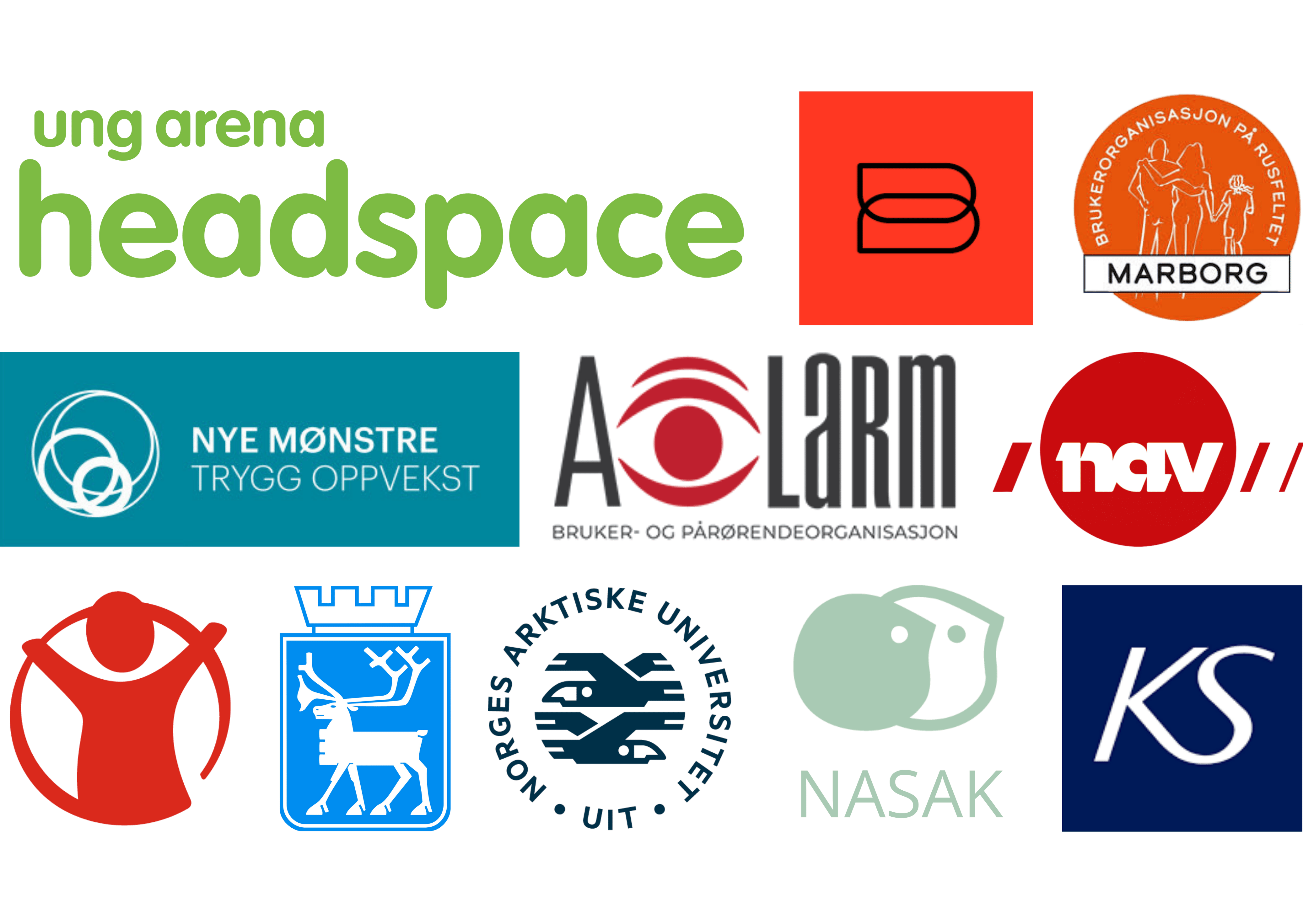 Logos of the following associations: Headspace, BAR, Marborg, A-larm, Redd Barna, KS, NAV, NASAK, Tromsø Kommune, Nye Mønstre, True North Tromsø 2026