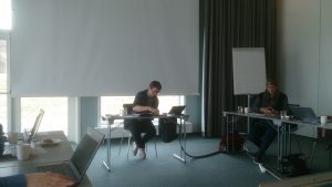Torjer Olsen and Diane Smith prepare for discussion