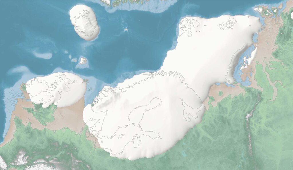 Map of the Eurasian ice soon after it started to retreat from its Last Glacial Maximum position.